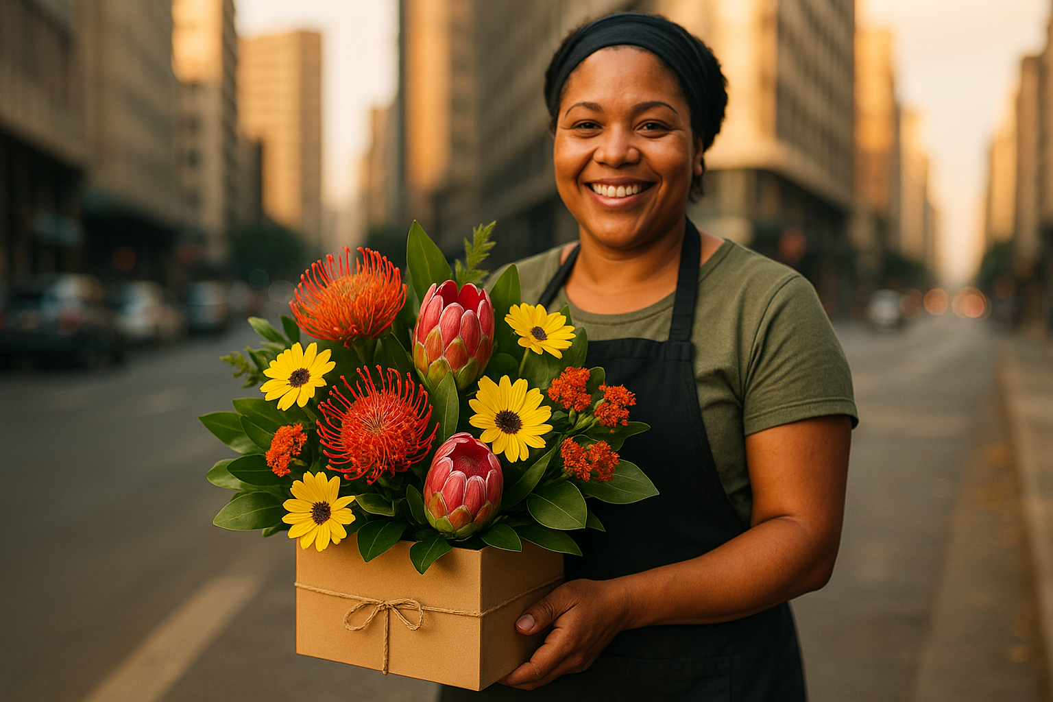 Florist arranging a fresh bouquet for same-day delivery in Johannesburg